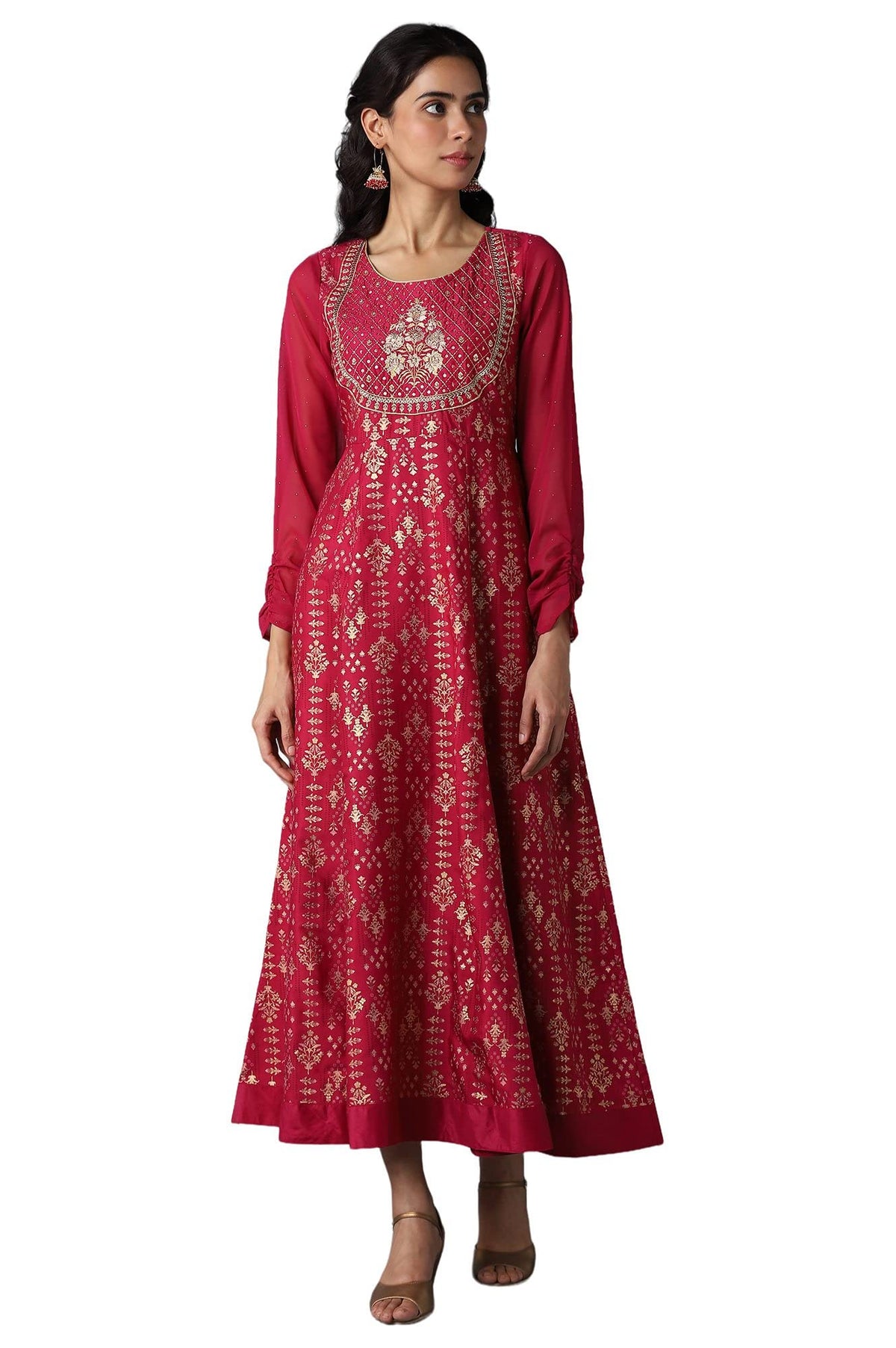 Aurelia Pink Foil Pattern Kurta With Zari And Sequins