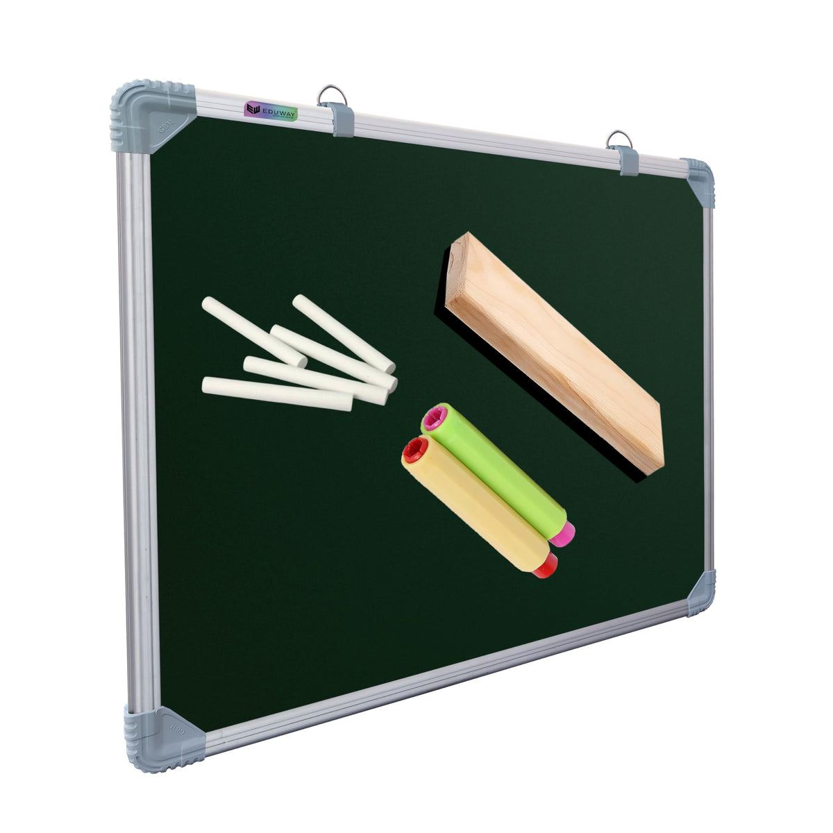 Eduway 2X2 Feet Kunj Non-Magnetic Double-Sided Chalk Board & White Board (Combo Pack) With 1 Wooden Duster, 2 Chalk Holders, 10