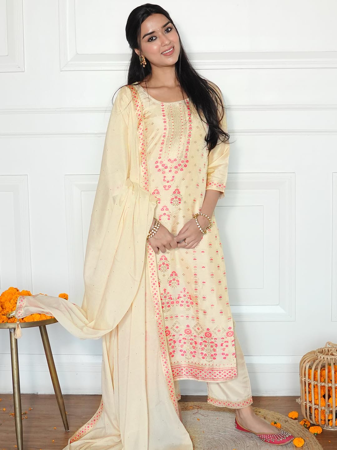 Libas Womens Silk Blend Kurta Sets (48165_Ivory