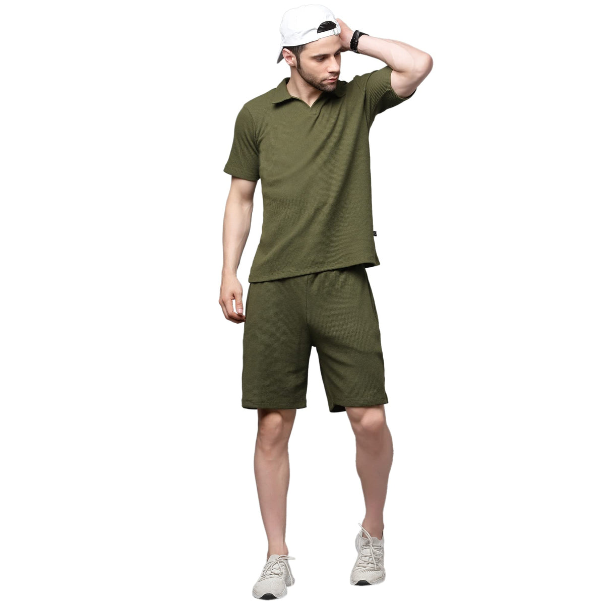 RIGO Cotton Blend Waffle Knit Self Textured Co-Ord Set for Mens | Night Suit Set for Mens | Lounge-Wear Nightdress Pajama Set
