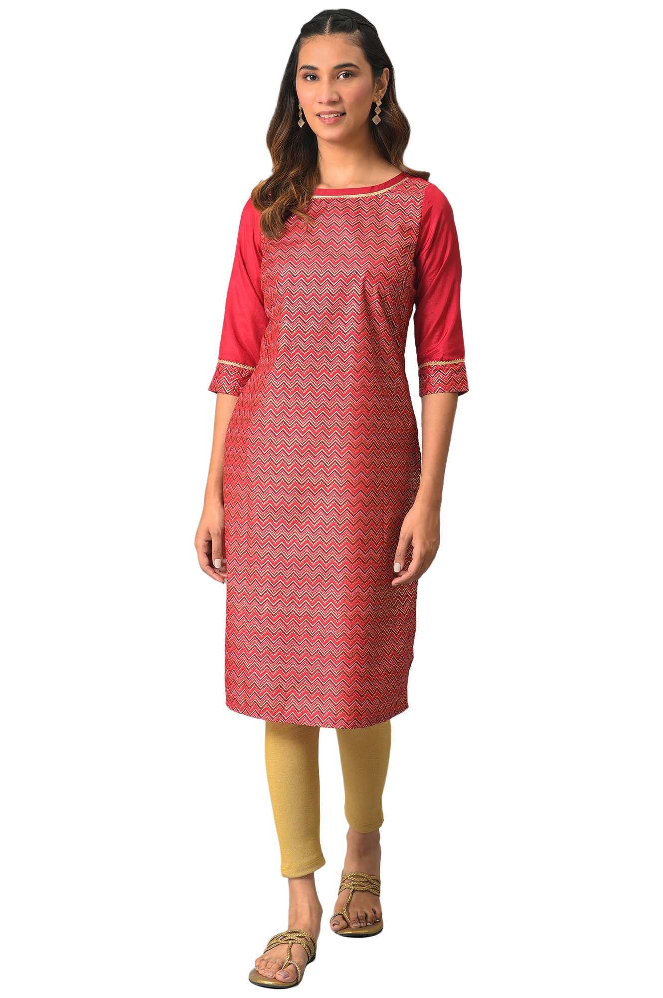 Aurelia Women's Polyester Geometric Regular Shirt (23AUA13681-506068_Deep Red