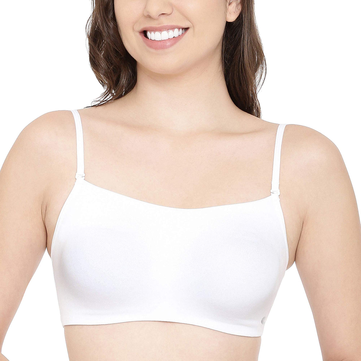 Enamor A022 Basic Cotton Stretch Cami with Detachable Straps Bra - Non-Padded Wirefree High Coverage - White