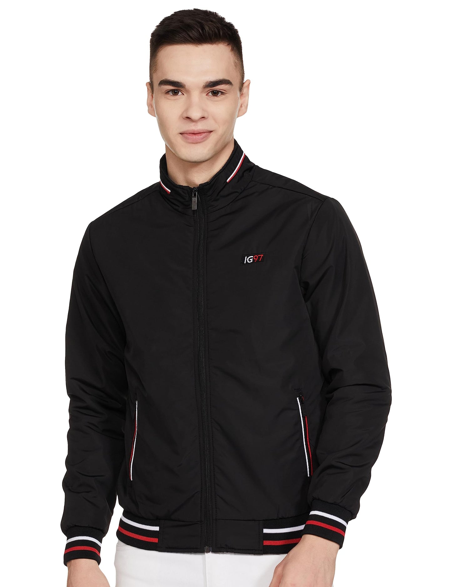 The Indian Garage Co Men Black Slim Fit Solid Bomber Jacket