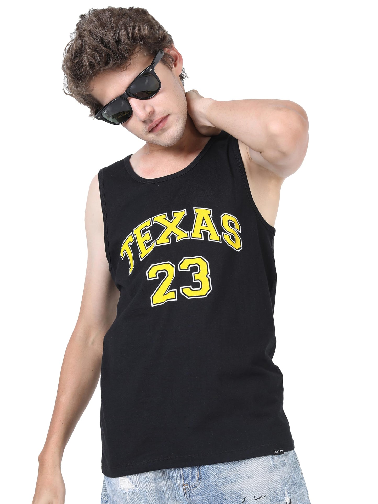 Ketch Mens Sleeveless Slim Fit T-Shirt Black