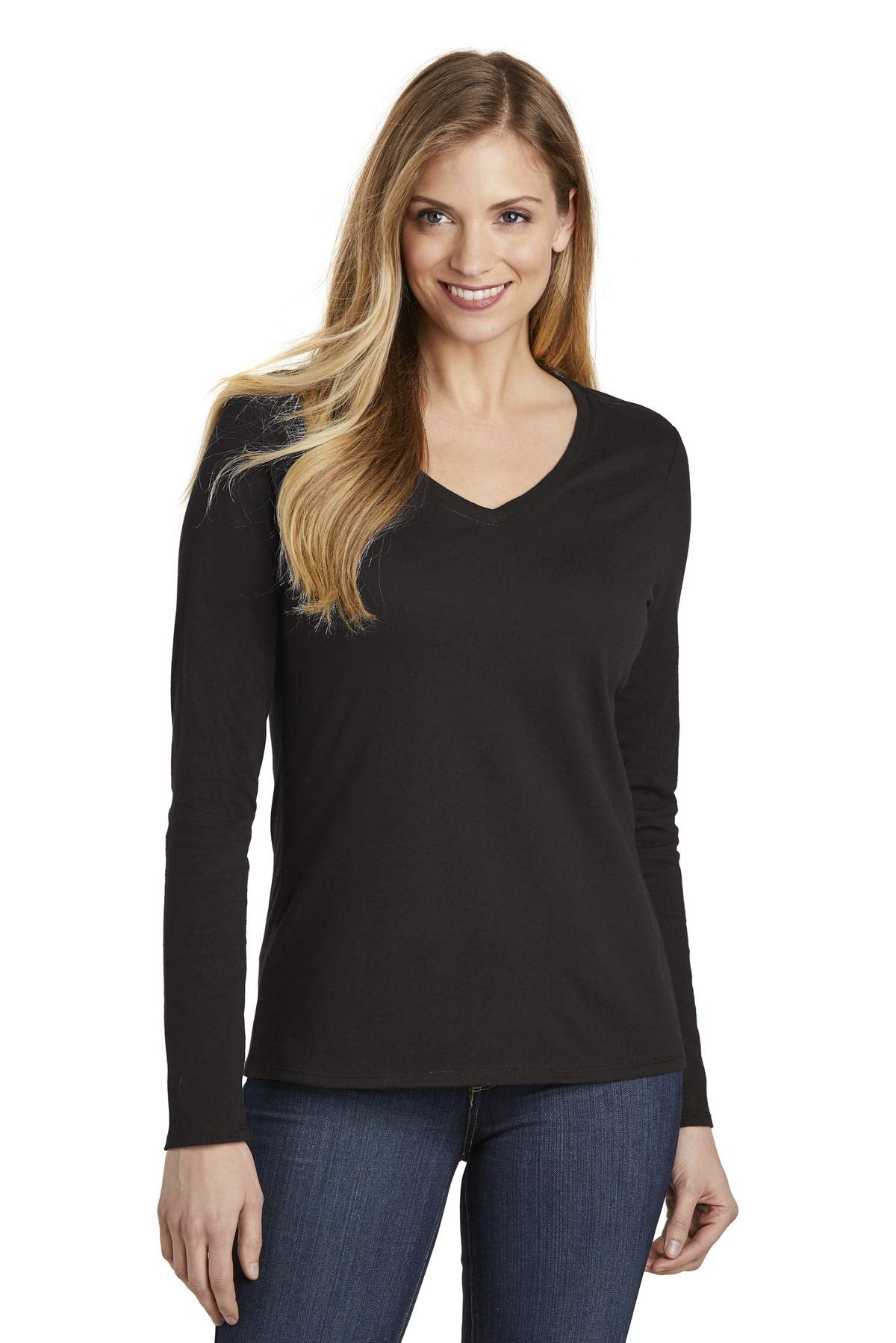 District Womens Very Important Tee Long Sleeve V-Neck L Black