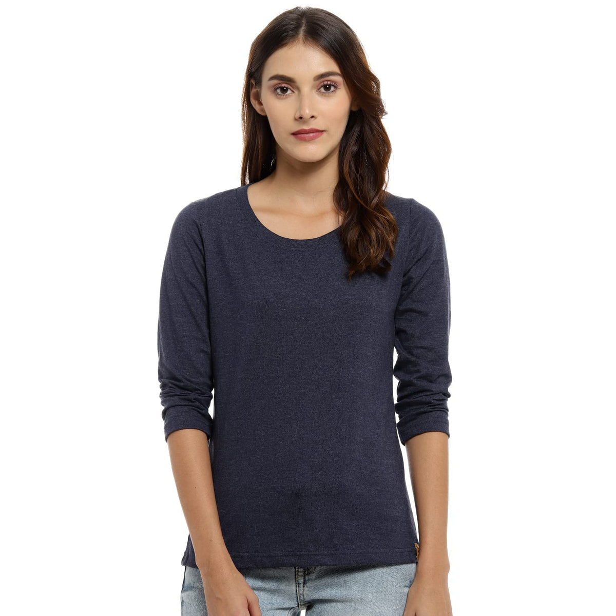 Campus Sutra Womens Blue Denim Full Sleeve Regular Fit Top for Casual Wear | Structured Top Crafted with Comfort Fit and High-P