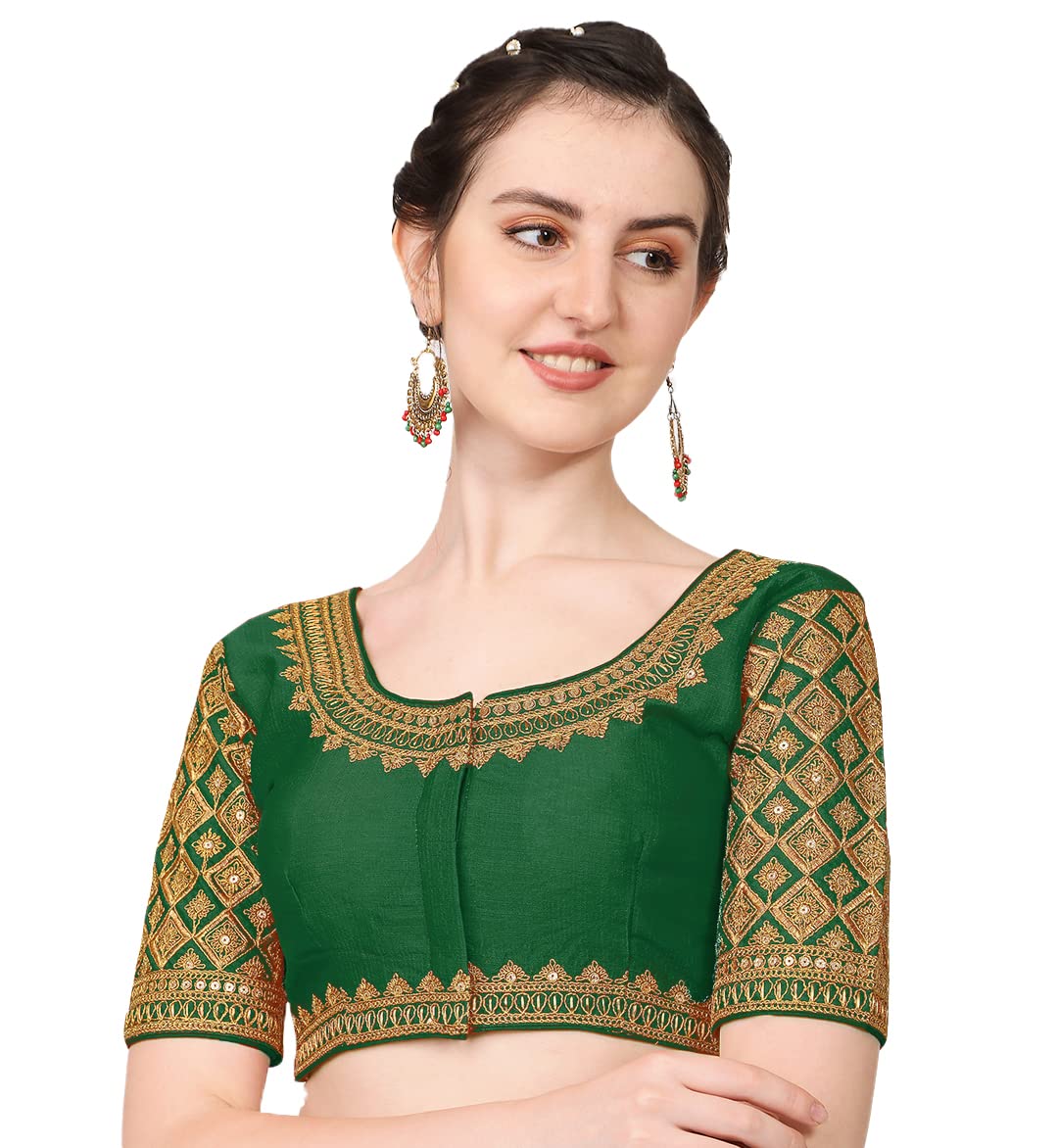 Pujia Mills WomenS Embroidery Handwork Sequence Work Heavy Sleeves Readymade Blouse