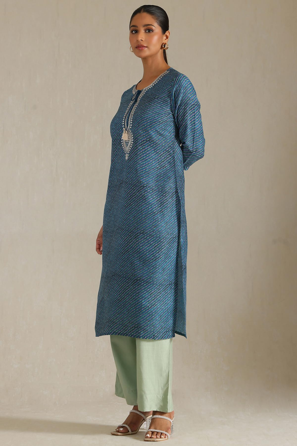 Soch Womens Black Muslin Leheriya Kurta with Zari Woven