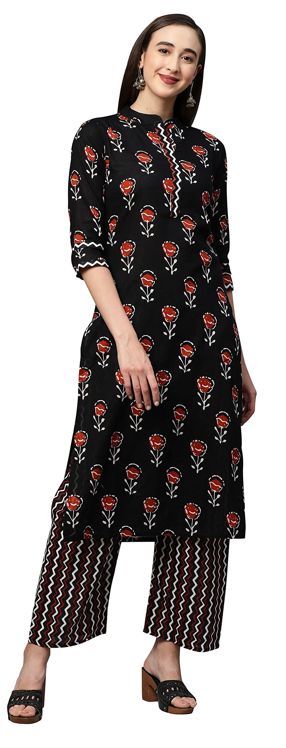 ANNI DESIGNER Women's Cotton Straight?urta with Palazzo (KUR105)