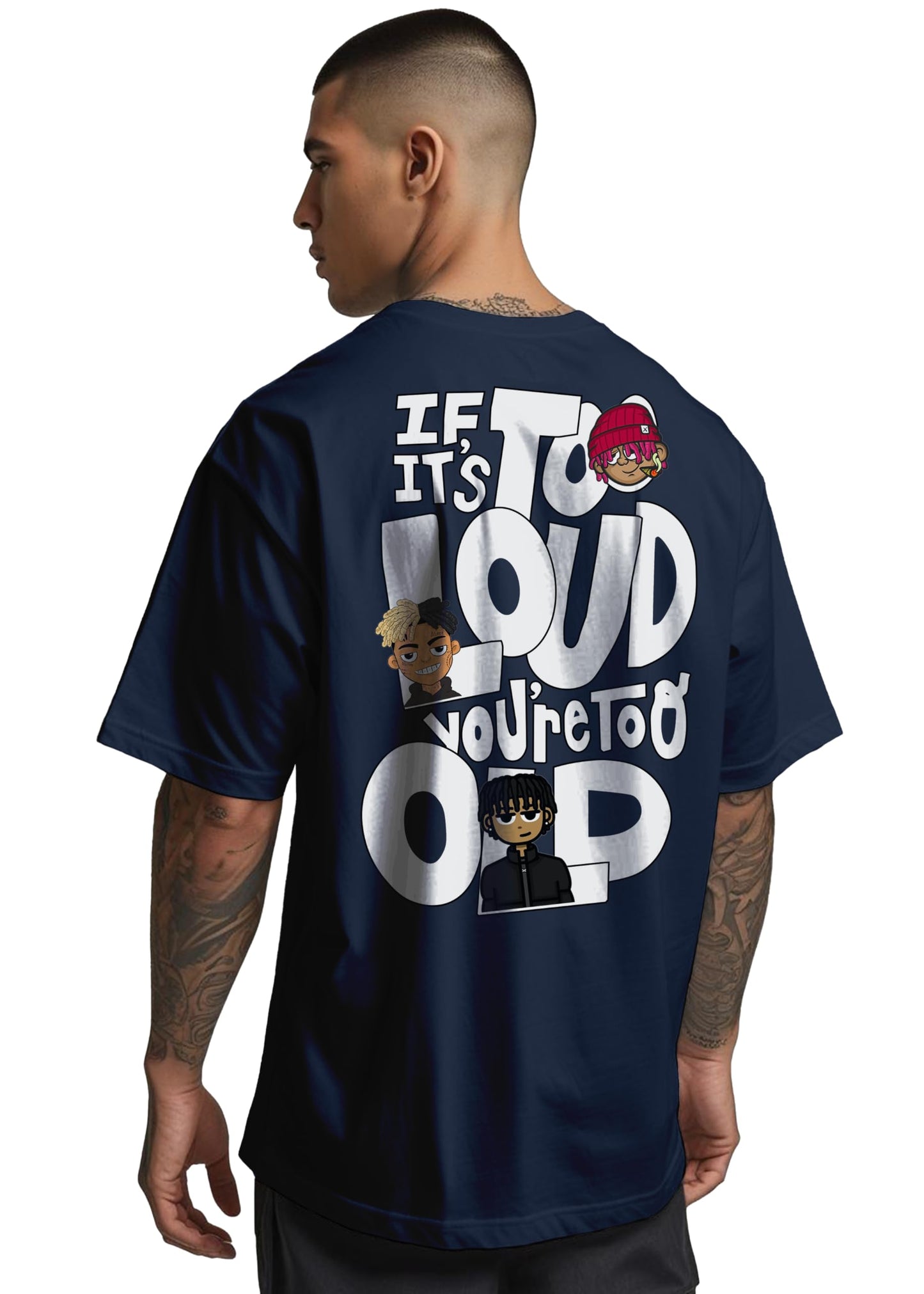 Peppyzone Mens Oversized Fit T-Shirt (PZ-OST-Trendy46_Navy Blue