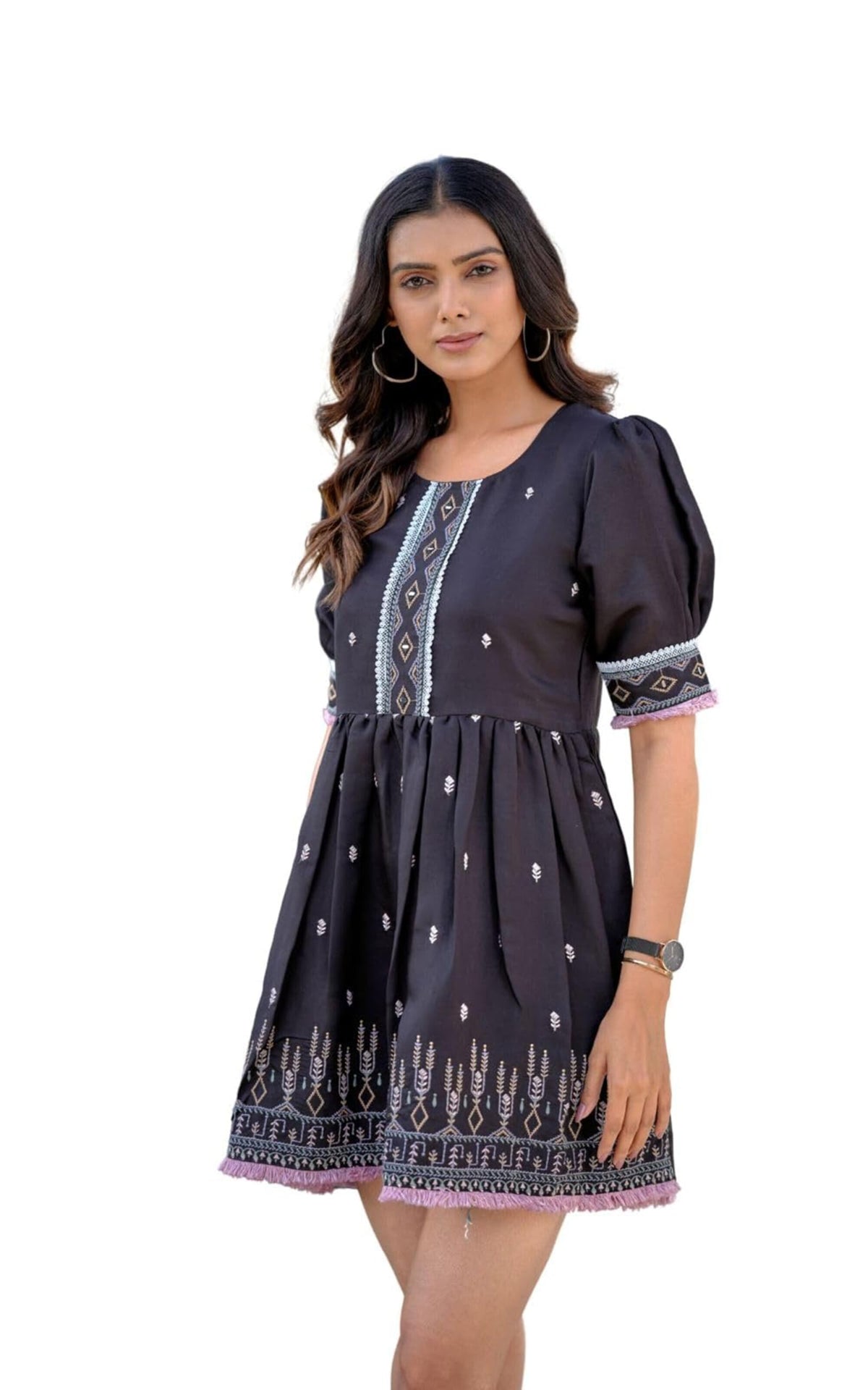 Kesudi WomenS Latest Embroidered Design Cotton Black Short Western Dress 2025| New-Age Western Dress