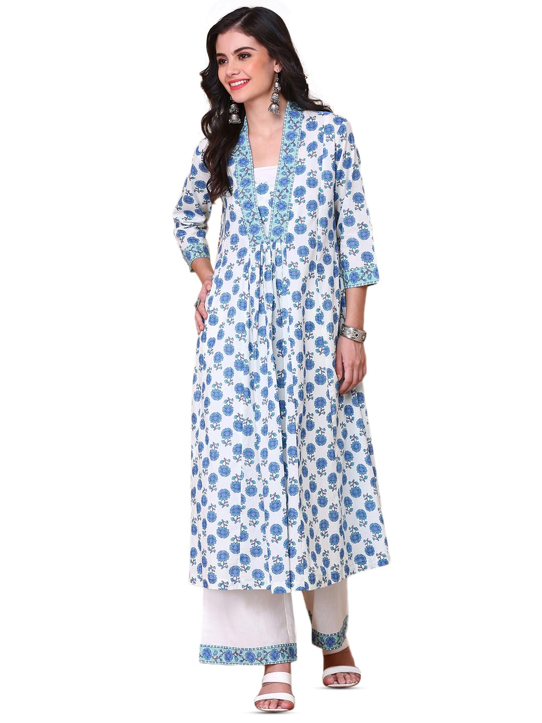 Ishin Women White Cotton 60X60 Kurta Set Without Duppatta