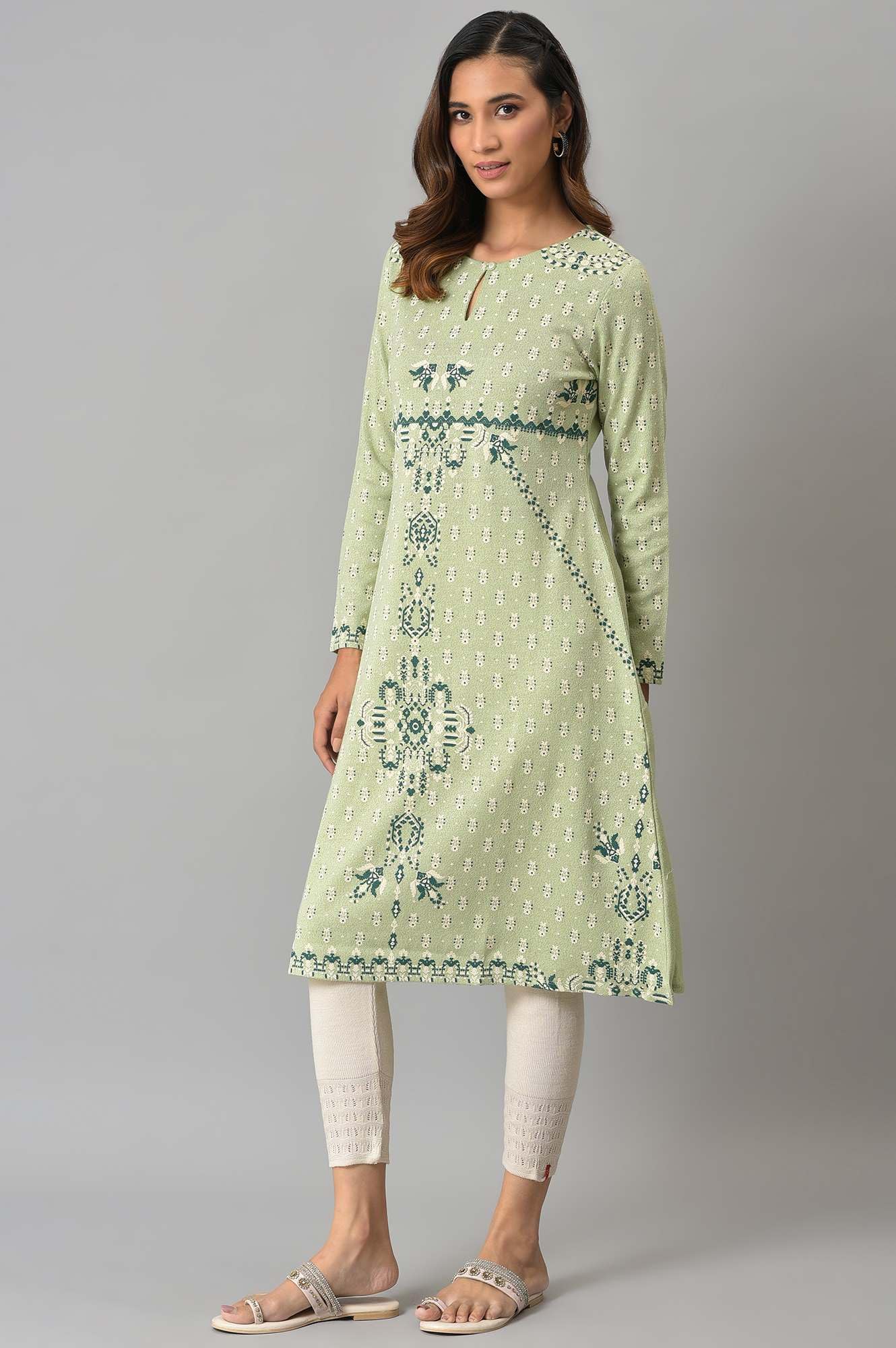 W for Woman Acrylic Women Light A-Line Floral Printed Winter Regular Kurta