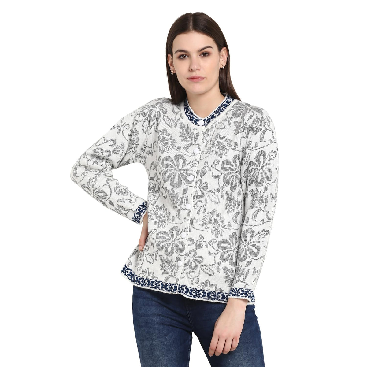 Modeve Women Floral Print White Casual Sweater For Winter||Winterwear||