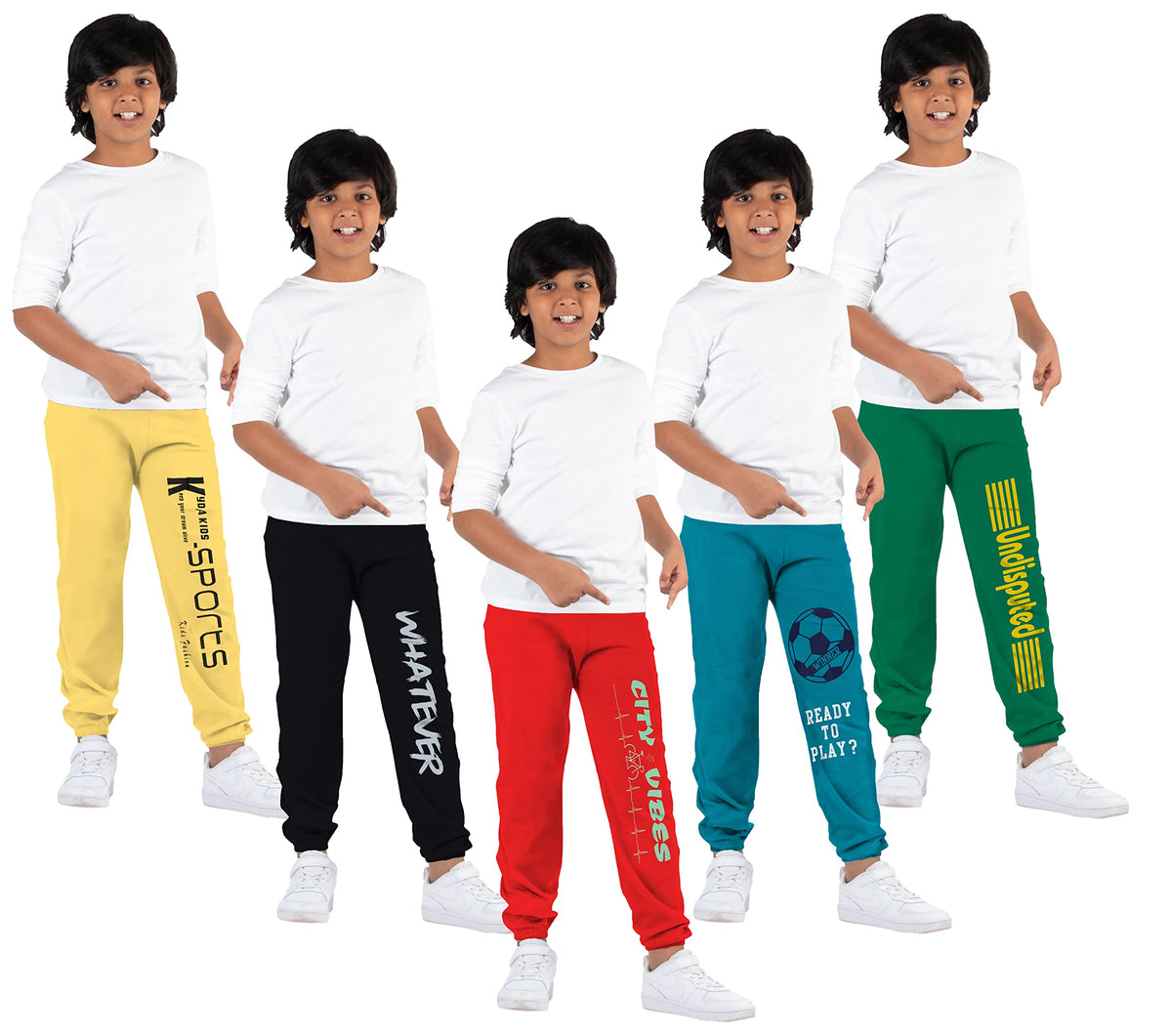 Kyda Kids Boys 100% Cotton Loose Fit Trackpants (Pack Of 5) Multicolour