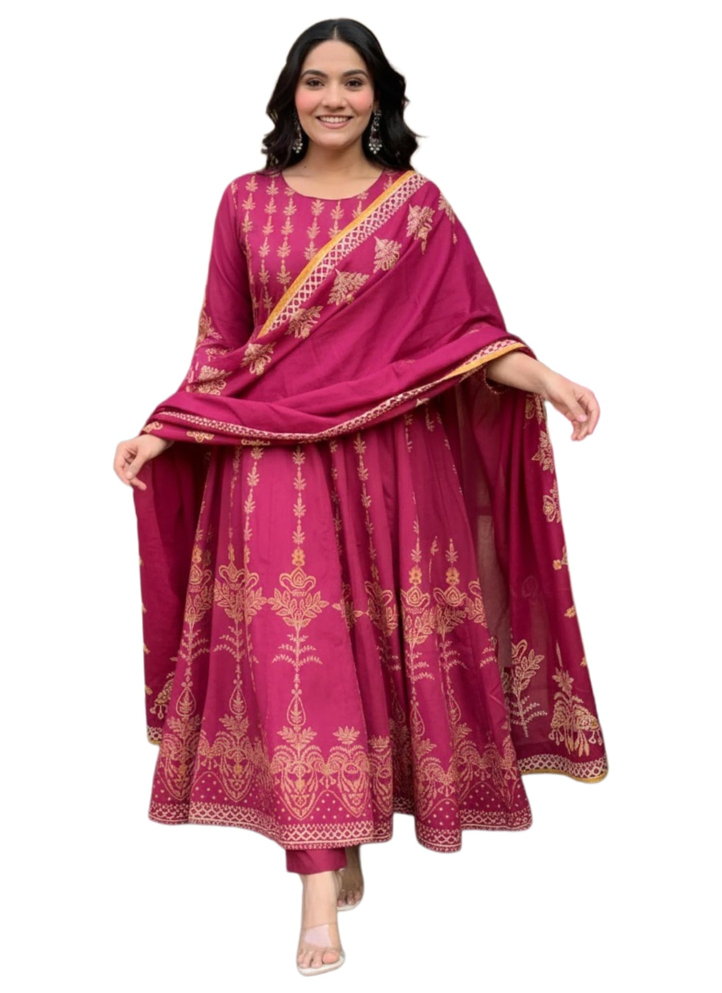 ANNI Designer Womens Viscose Blend Printed A-Line Kurta with Pant Dupatta (Indhumati Pink_XXL_Pink_XX-Large)