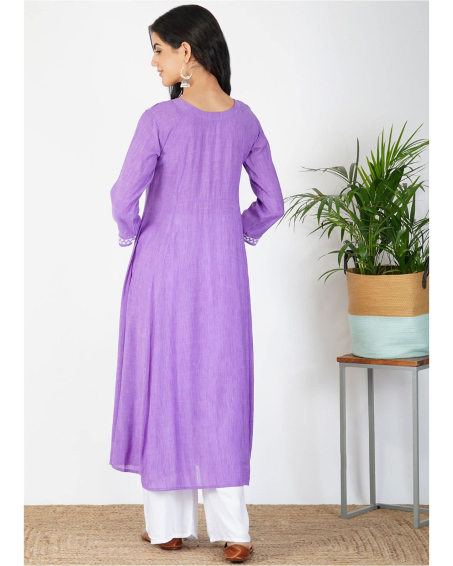 GoSriKi Women's Cotton Blend Embroidered Anarkali Kurta (Seat Purple-GS)