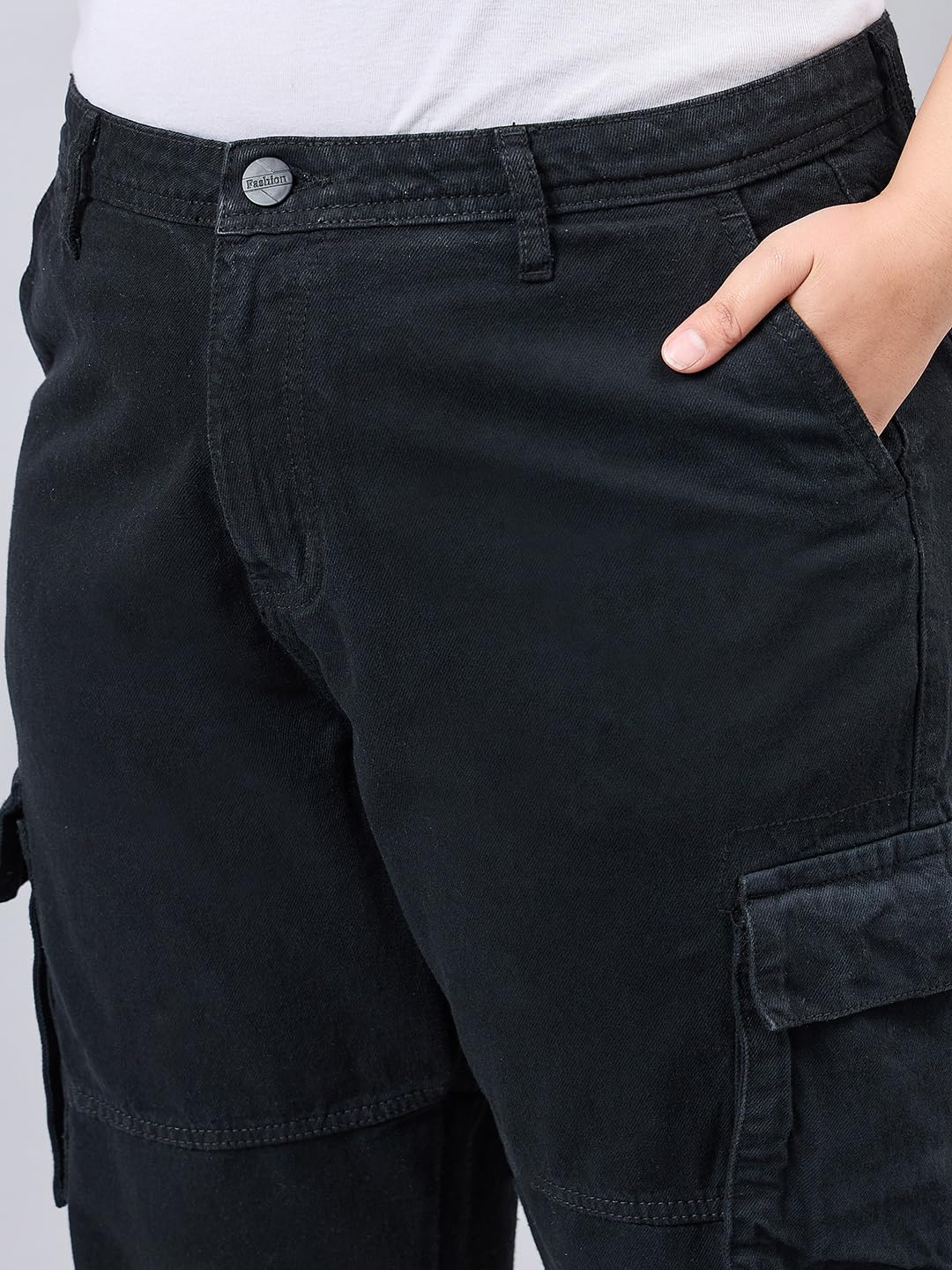 Style Quotient Women Plus Size Black Relaxed Fit High Rise Cargos