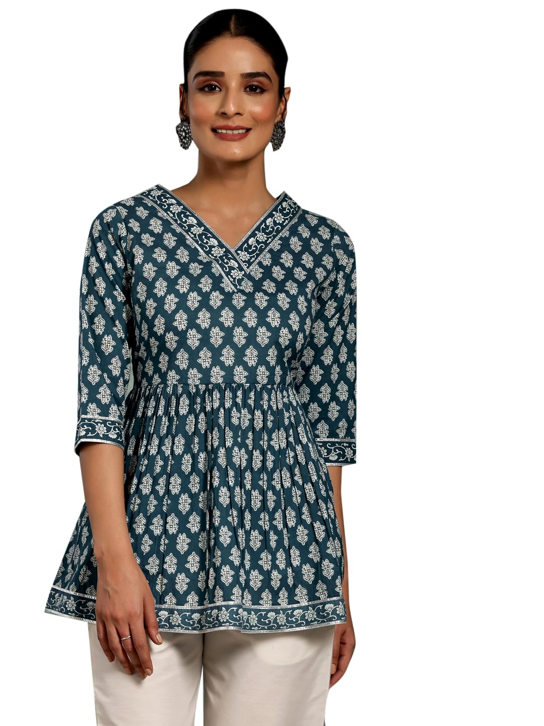 Libas Womens Printed A-Line Kurtis (26593_Blue