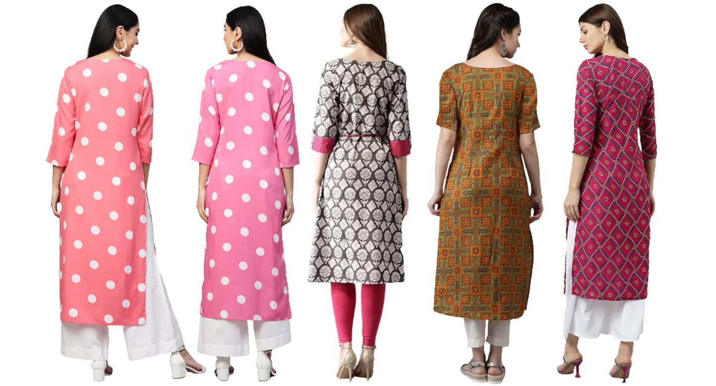 ANNI DESIGNER Women's Crepe Straight Printed Kurta Pack of 5 (Crepe-Combo-NW_012)