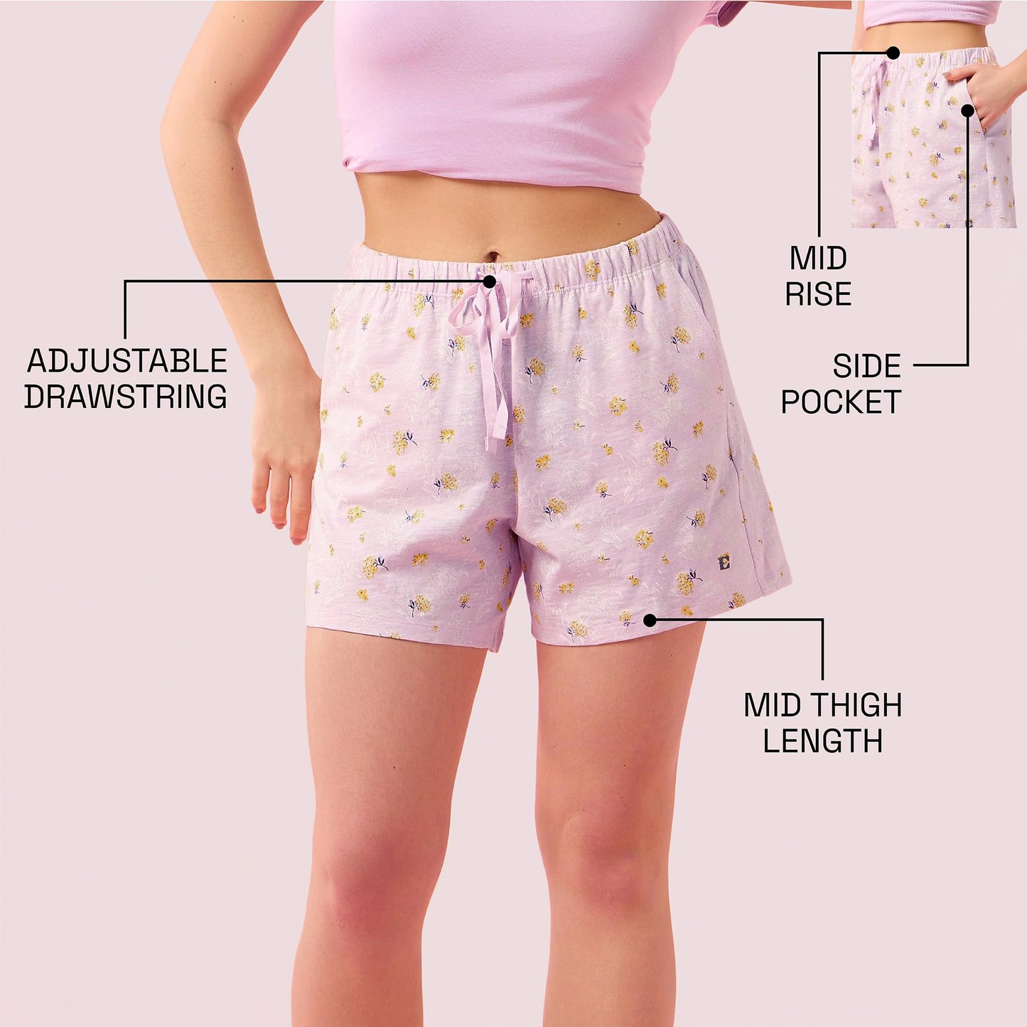 Enamor Womens Boxer Shorts (E062_Lavender Flower Bloom PRT