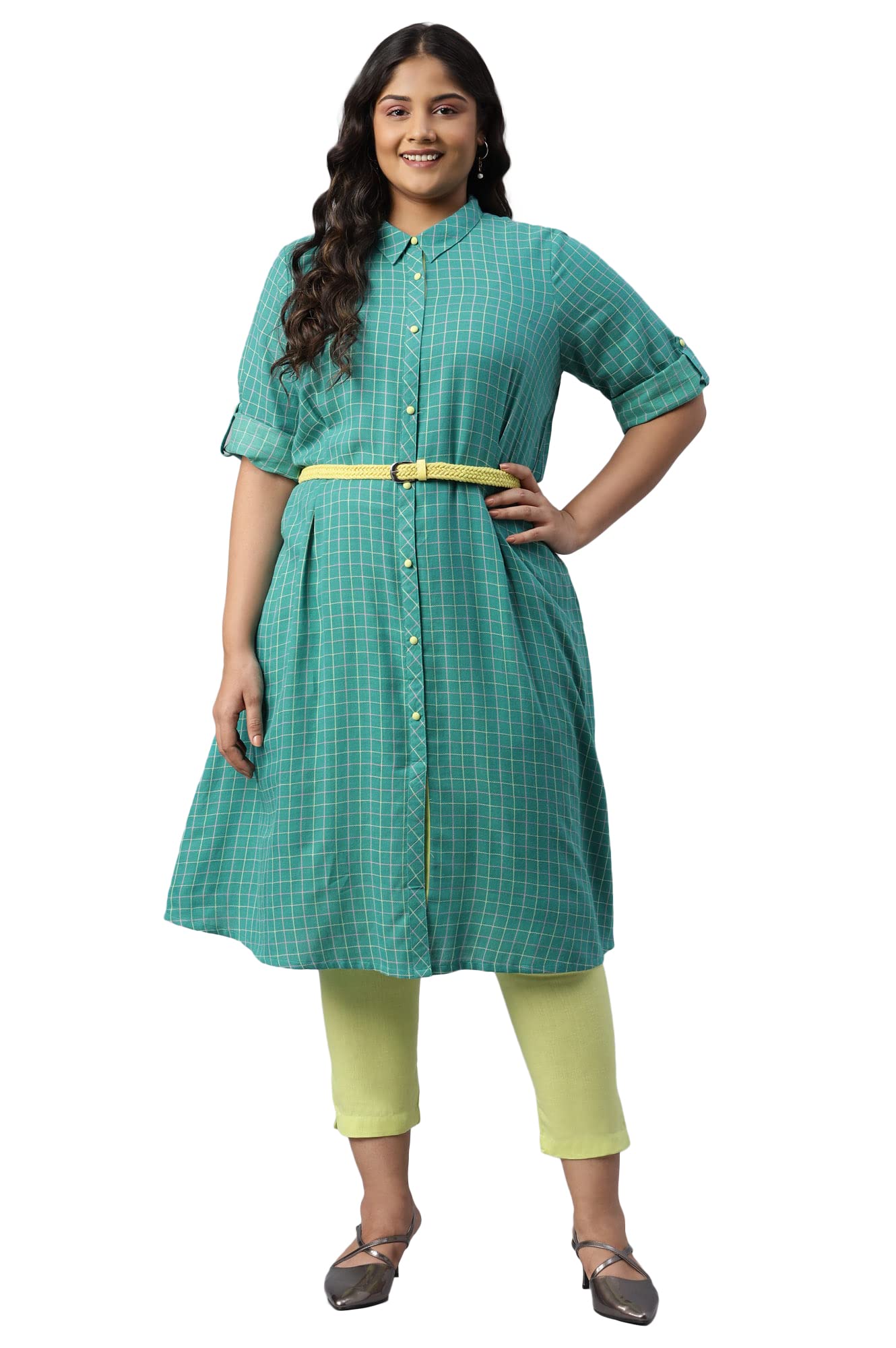 Aurelia Women Deep Lake Dobby Geometric Yarn Dyed Straight Kurta_22AUA13365P-702533_4XL