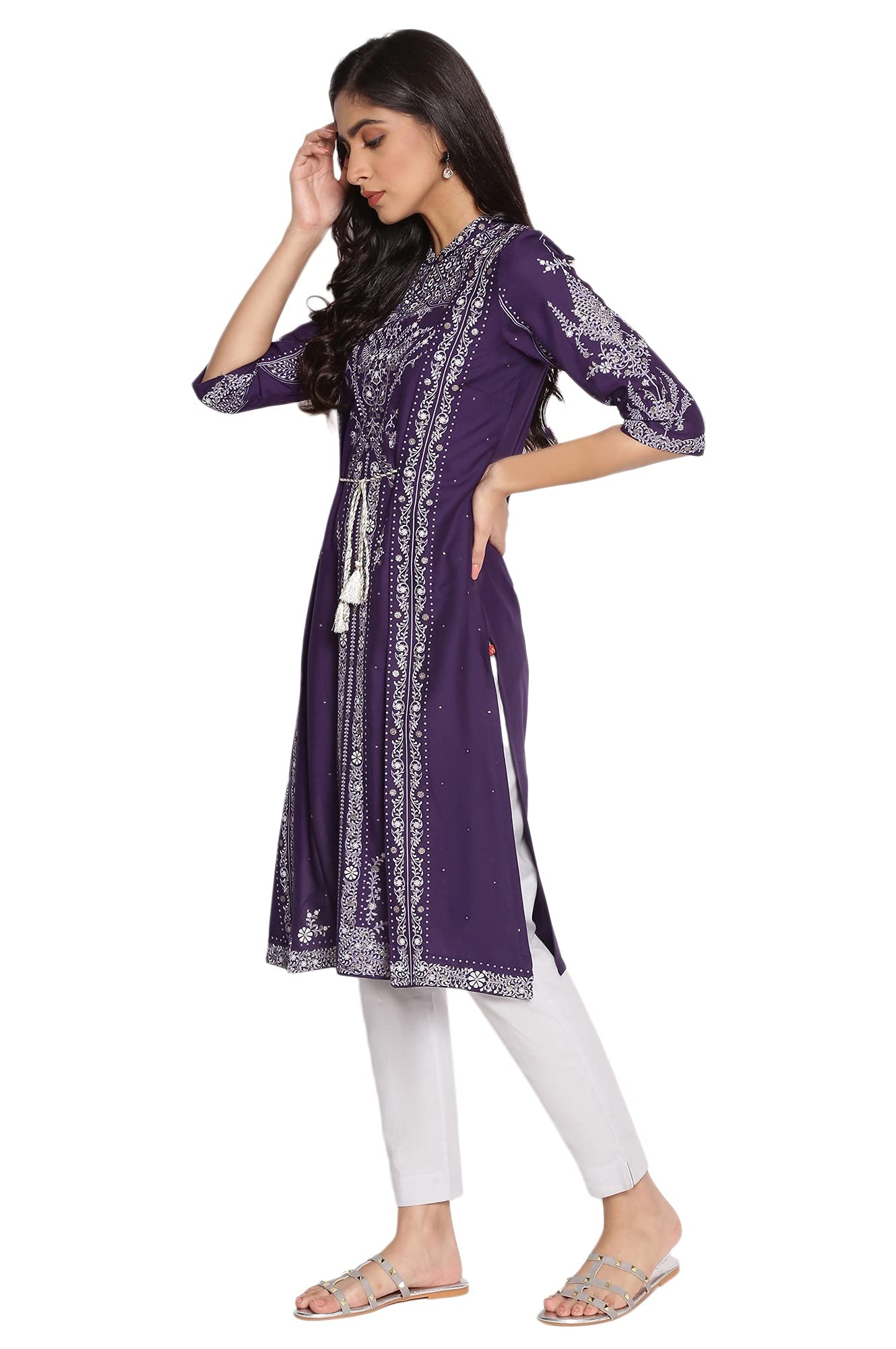 W for Woman Women's Viscose Straight Printed Kurta