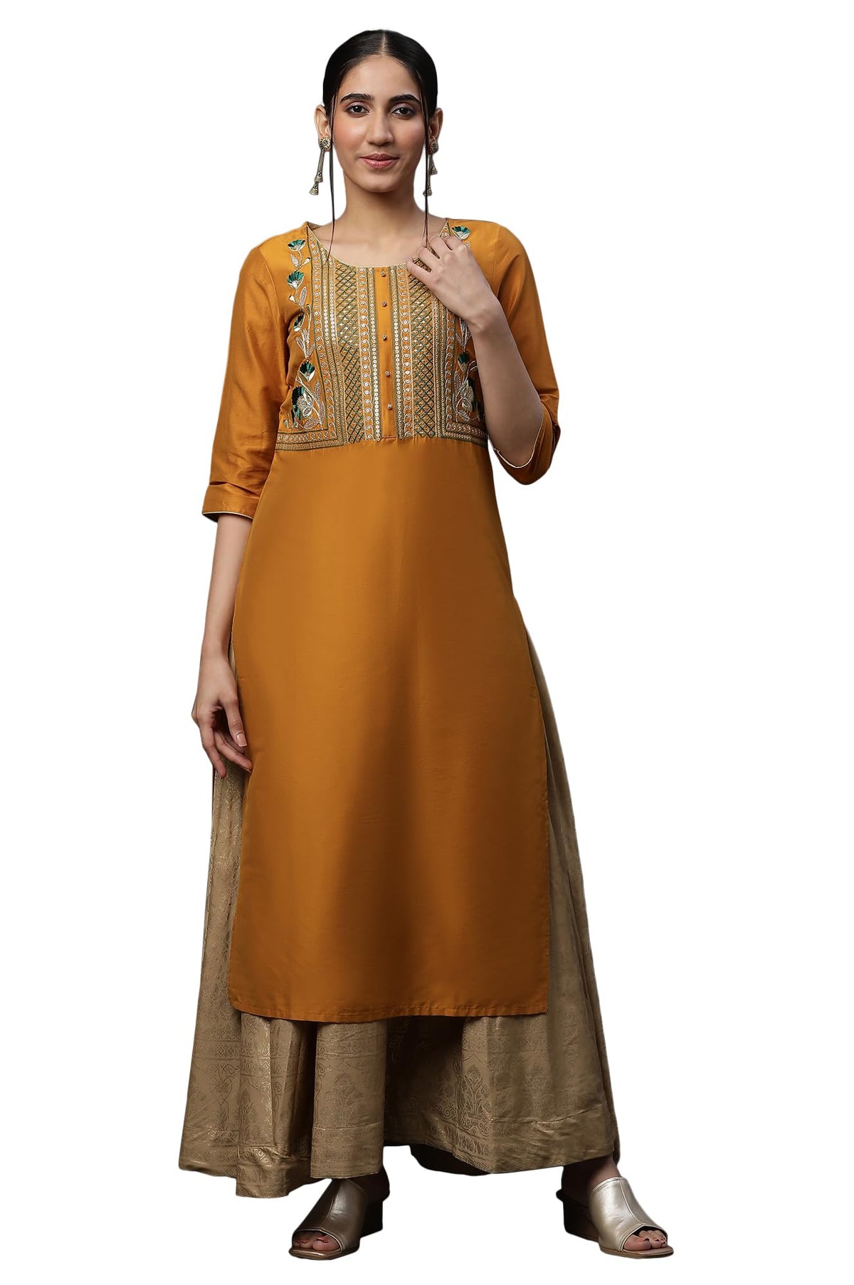 Aurelia Womens Viscose Regular Kurta (23AUA14584-704197_Yellow