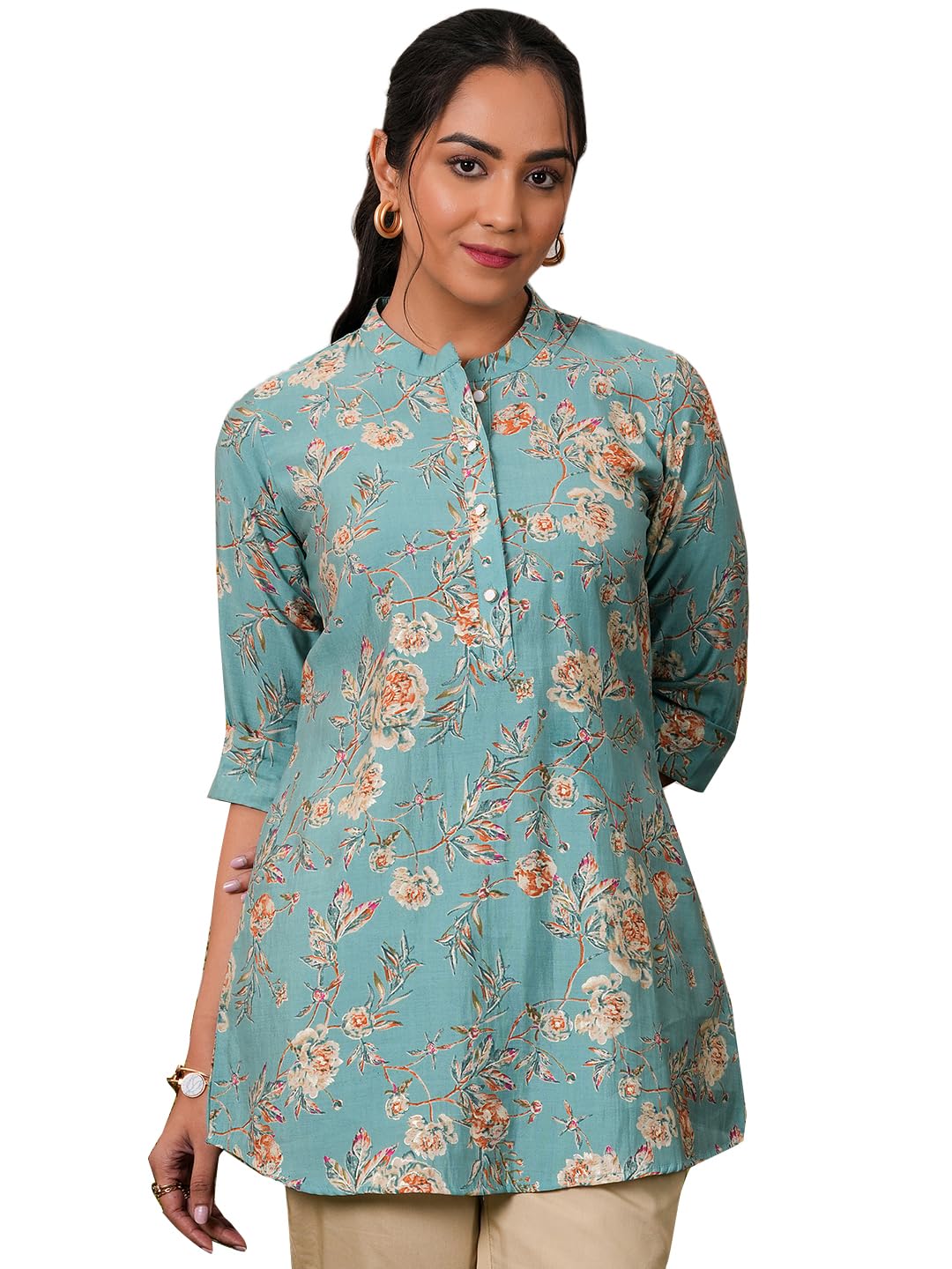 Libas WomenS Silk Blend Printed A-Line Kurtis (37071_Blue