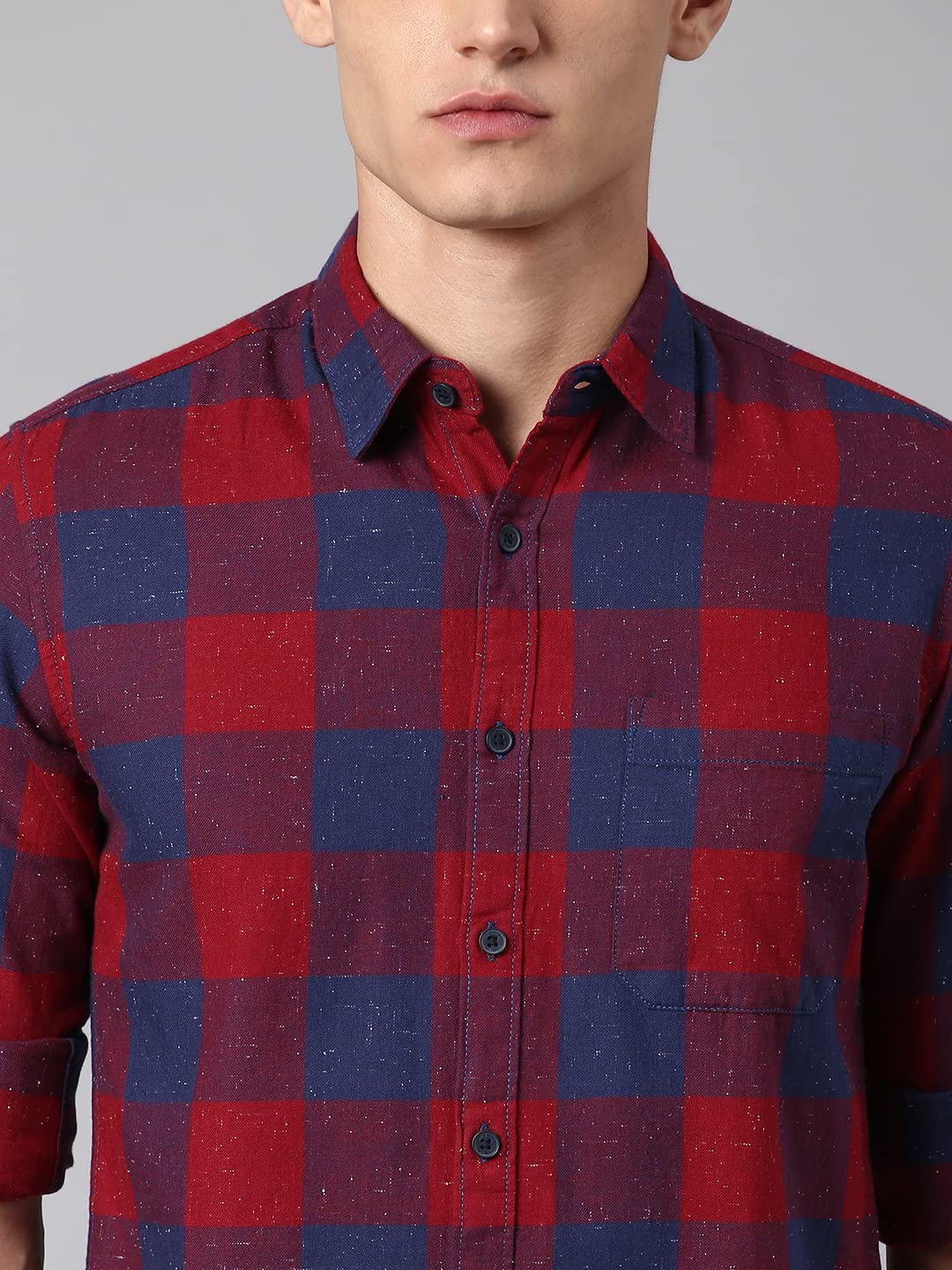 Dennis Lingo MenS Slim Fit Checked Casual Shirt (Red)