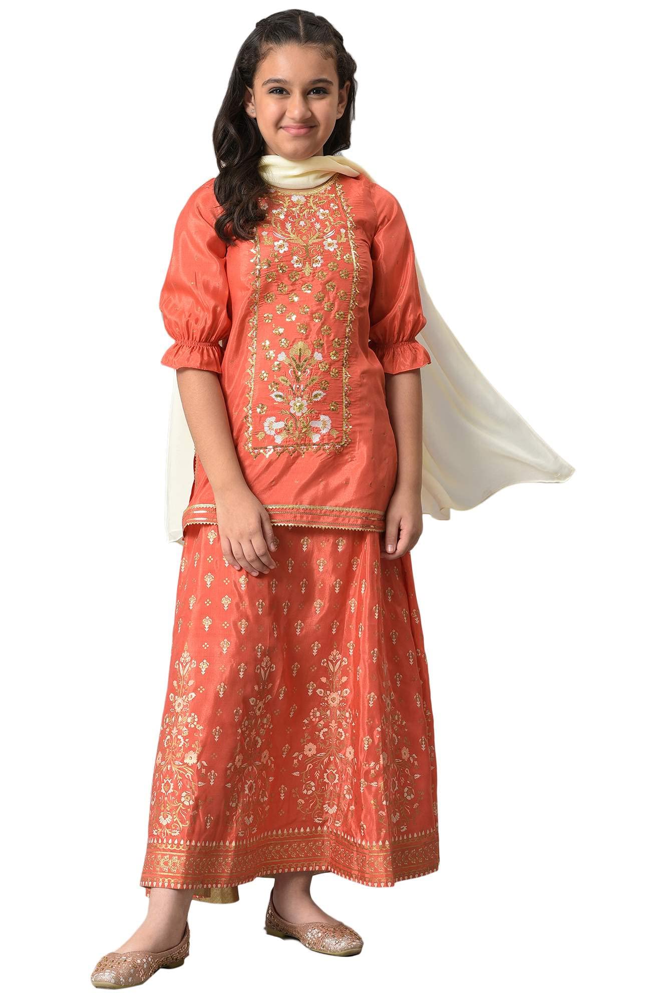 Aurelia Girl's Polyester Kurta & Skirt & Dupatta (22AUG10286A-505998_Pink
