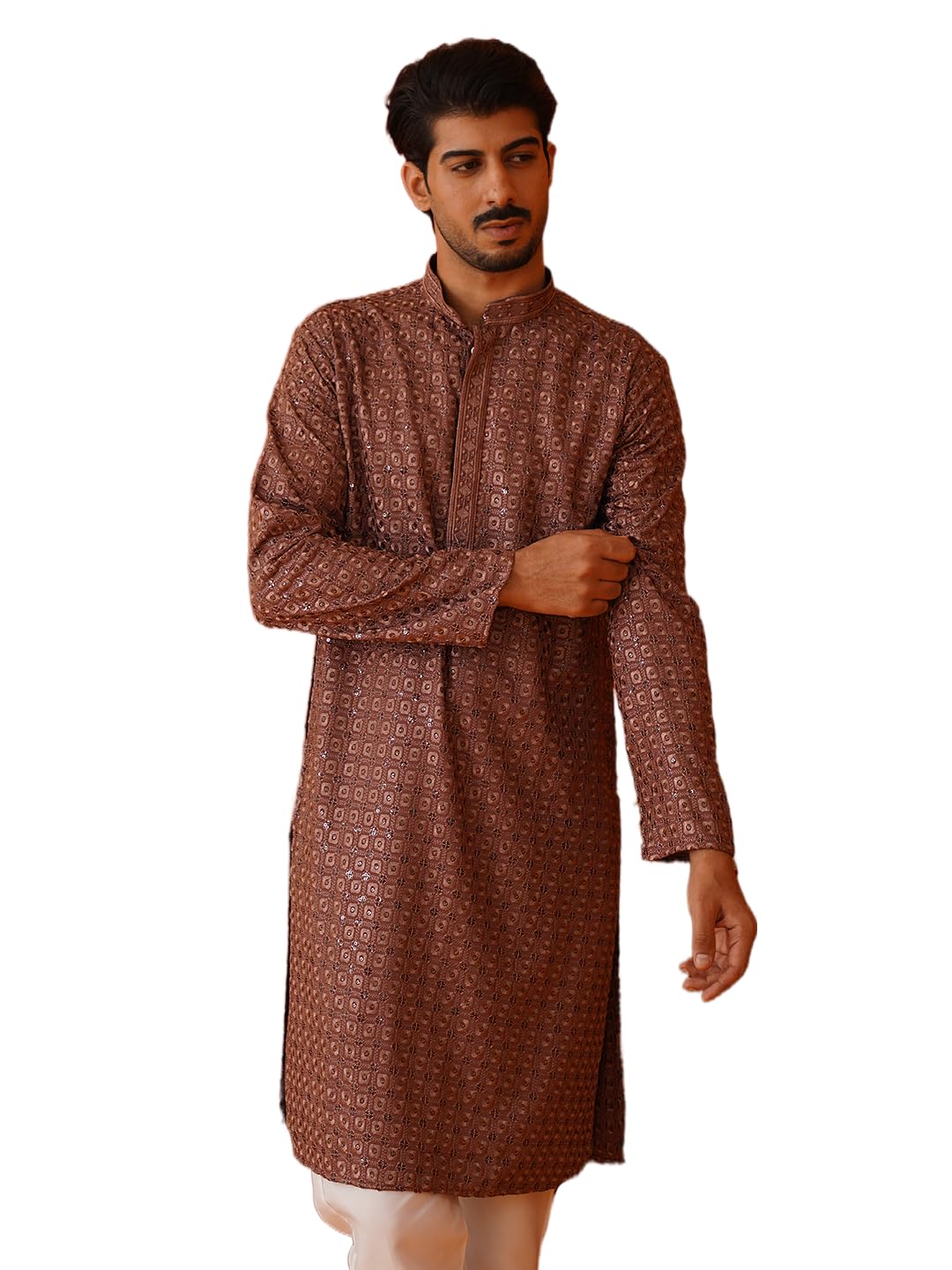 Jompers Mens Embroidered Chikankari And Sequins Kurta Set