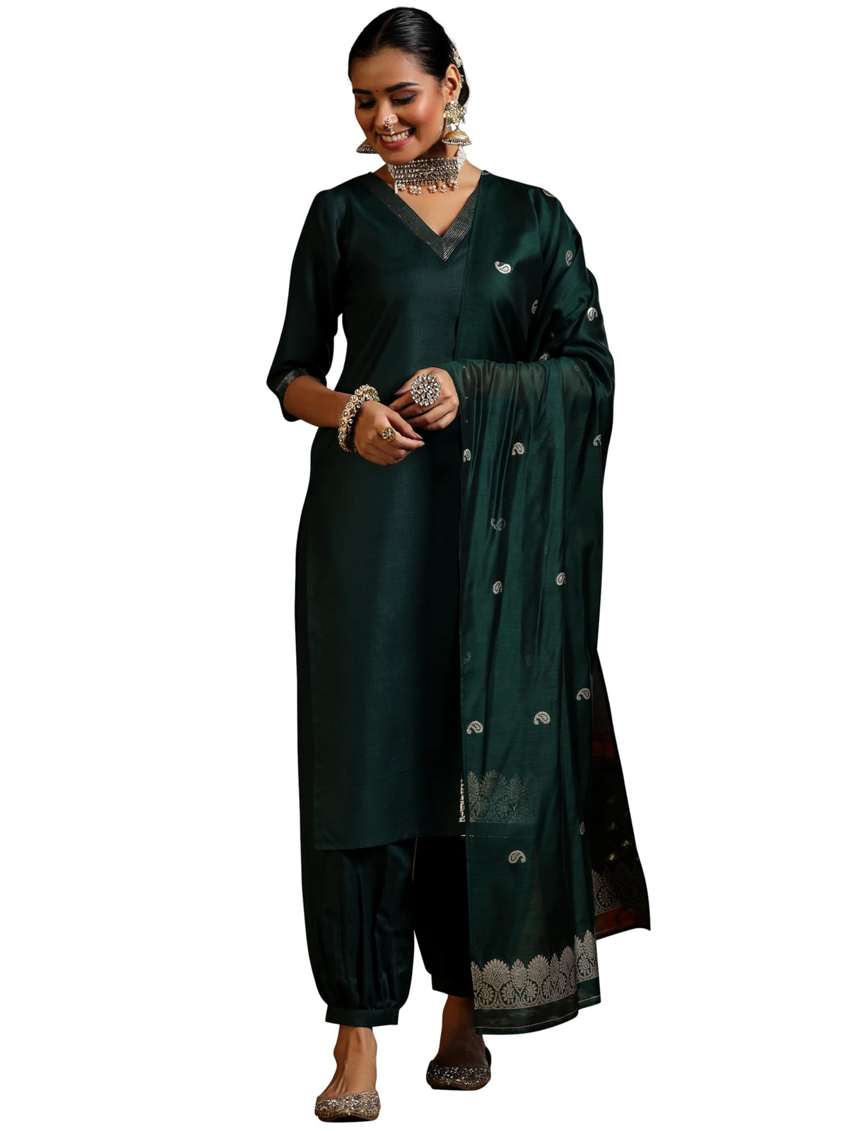 Libas WomenS Silk Blend Kurta Set (39051_Green