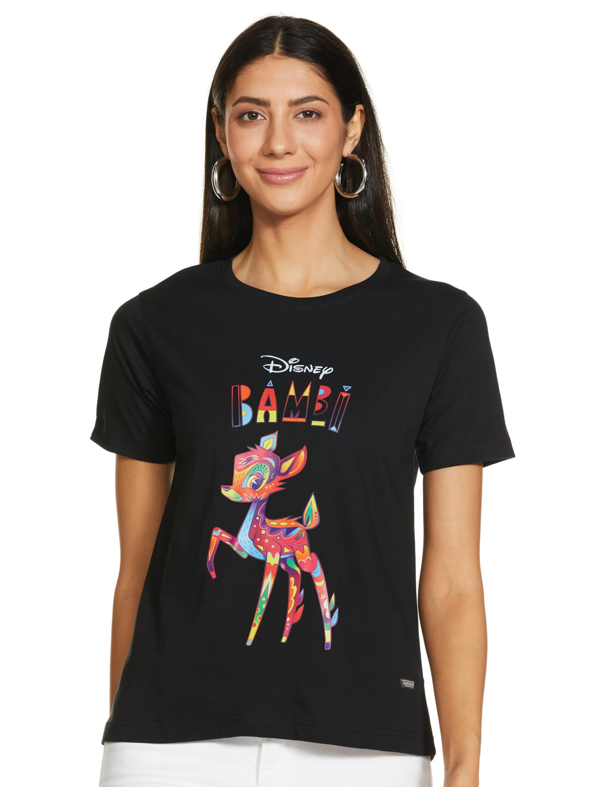 Juneberry Black Tshirt For Women, Official Disney Animal Printed Black T Shirt For Women, Casual Half Sleeves Cotton Black T-Shi