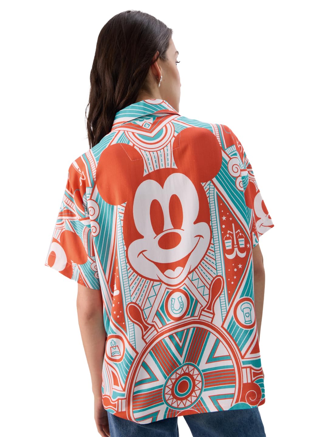 The Souled Store Official Mickey Mouse: Mickeyverse Women and Girls Short Sleeve Collared Neck Button Down Viscose Boyfriend Shi
