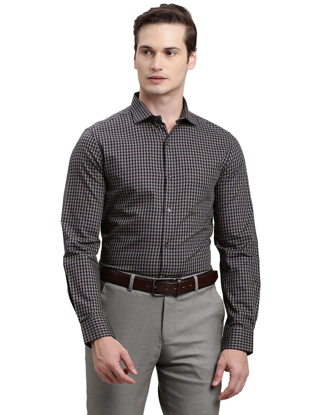 Turtle Men Brown Dobby Full Sleeve Regular Fit 100% Cotton Formal Shirt