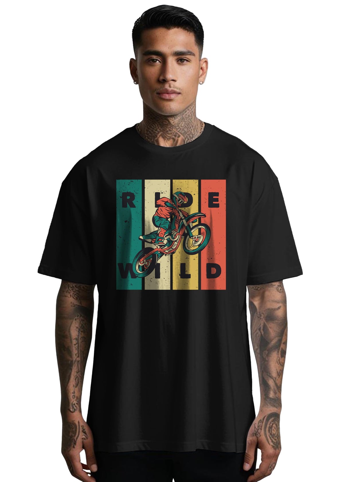 Peppyzone Mens Oversized Fit T-Shirt (OST-Biker 6-10_Black