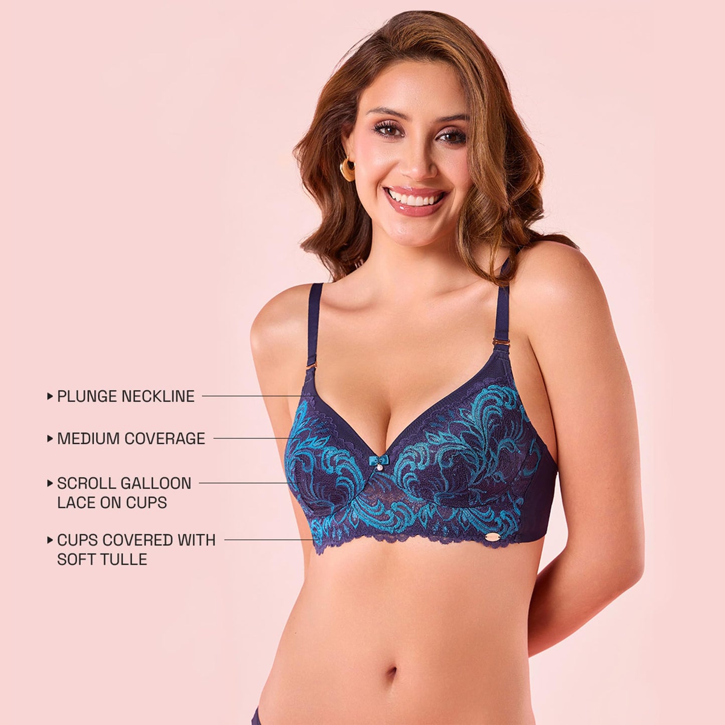 Enamor WomenS Nylon Blend Wire Free Casual Plunge Bra (F193_Aqua Swill