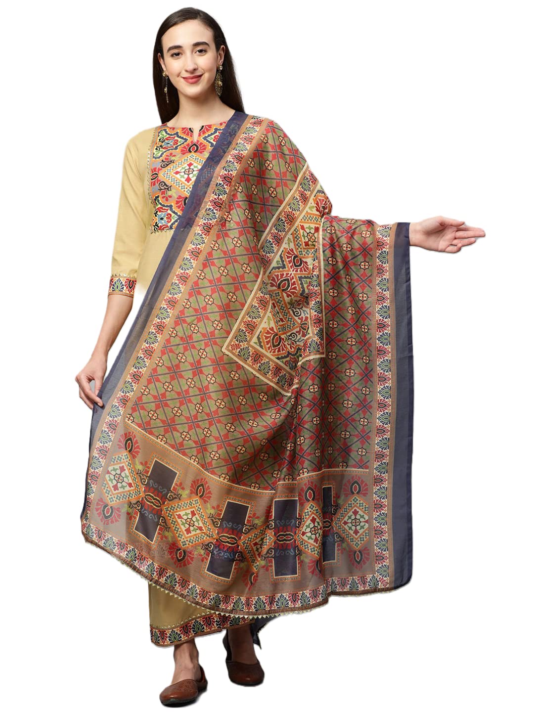 ANNI DESIGNER Womens Cotton Blend Straight Printed Kurta with Pant & Dupatta (Lupin Blue-NWST_XL_Navy Blue_X-Large)