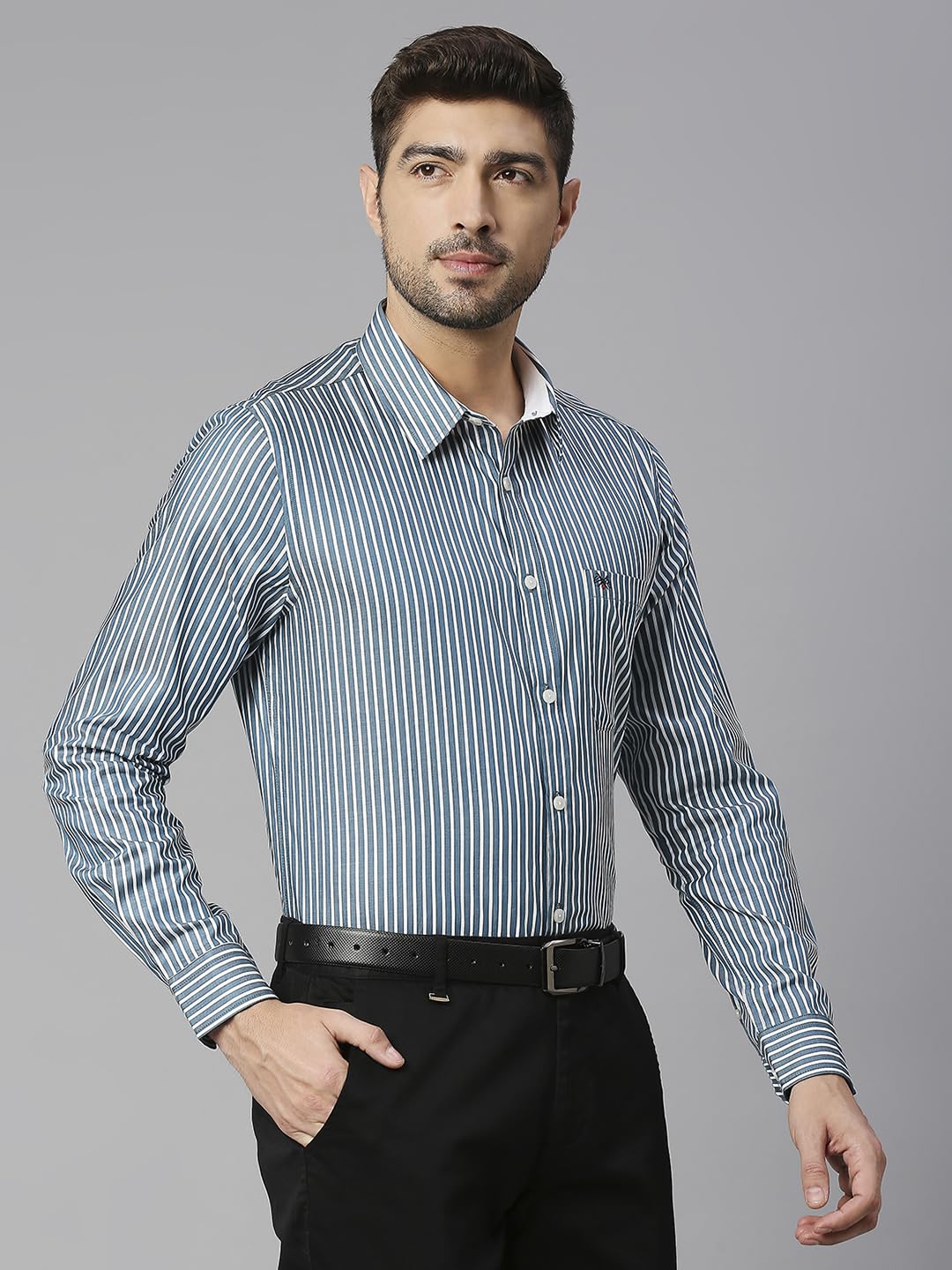 Thomas Scott Self Printed 100% Cotton Slim Fit Spread Collar Formal Shirts for Mens