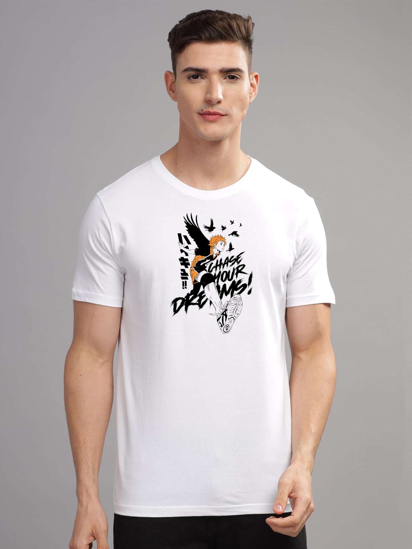 ADRO Mens Anime T Shirt - Premium Cotton Printed Haikyuu Tshirt - Perfect for Haikyuu Fans Print and Comfortable Fit White T-Shi