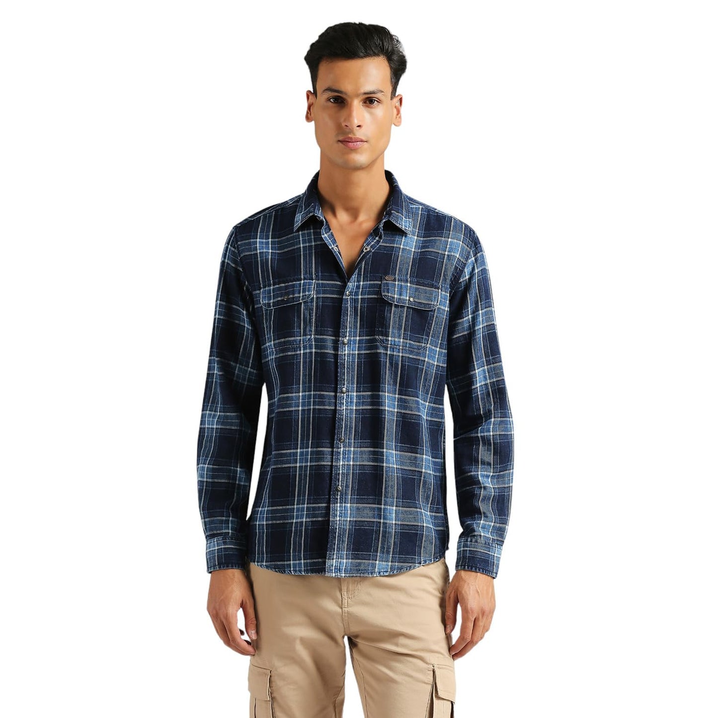 Pepe Jeans MenS Checkered Regular Fit Shirt (Pm308656_Indigo Blue