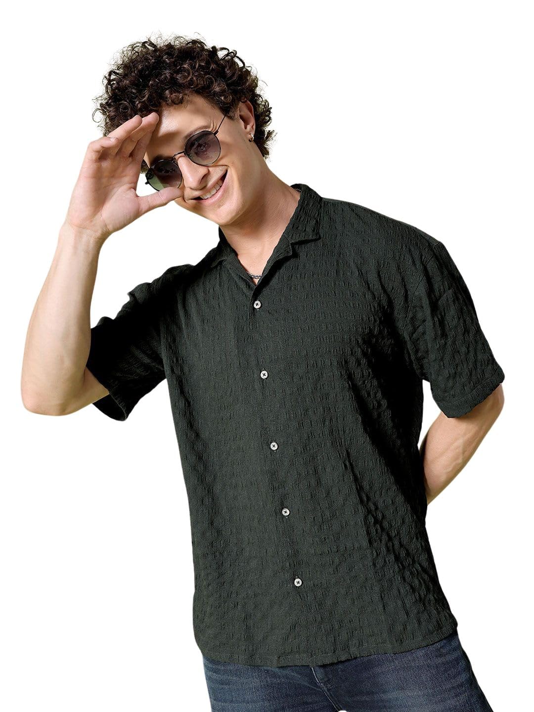 The Indian Garage Co Men Green Self Design Relaxed Fit Casual Shirt
