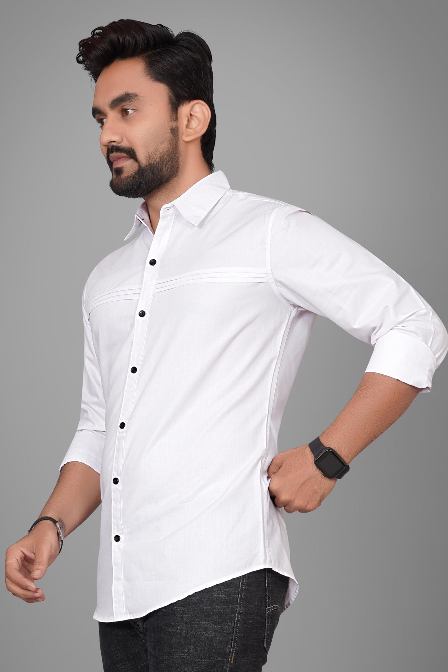 Besix MenS Cotton Solid Shirt With Spread Collared Full Sleeve Curved Hem Standard Tailored Fit Length | Shirts For Men Cotton