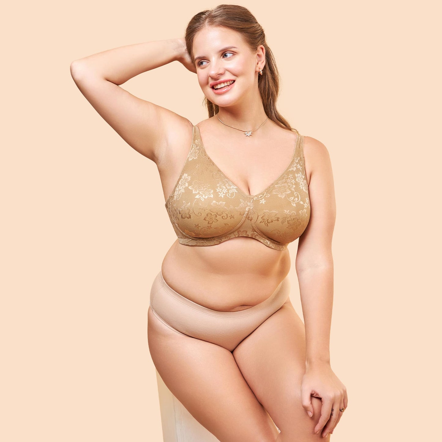 Enamor F135 Minimiser Full Support Bra - Non-Padded Wirefree High Coverage - Buff