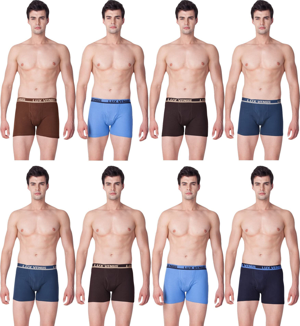 Lux Venus Cotton Assorted Solid/Plain MenS Trunk - Pack Of 8 (Vns-Fcd-Assorted)