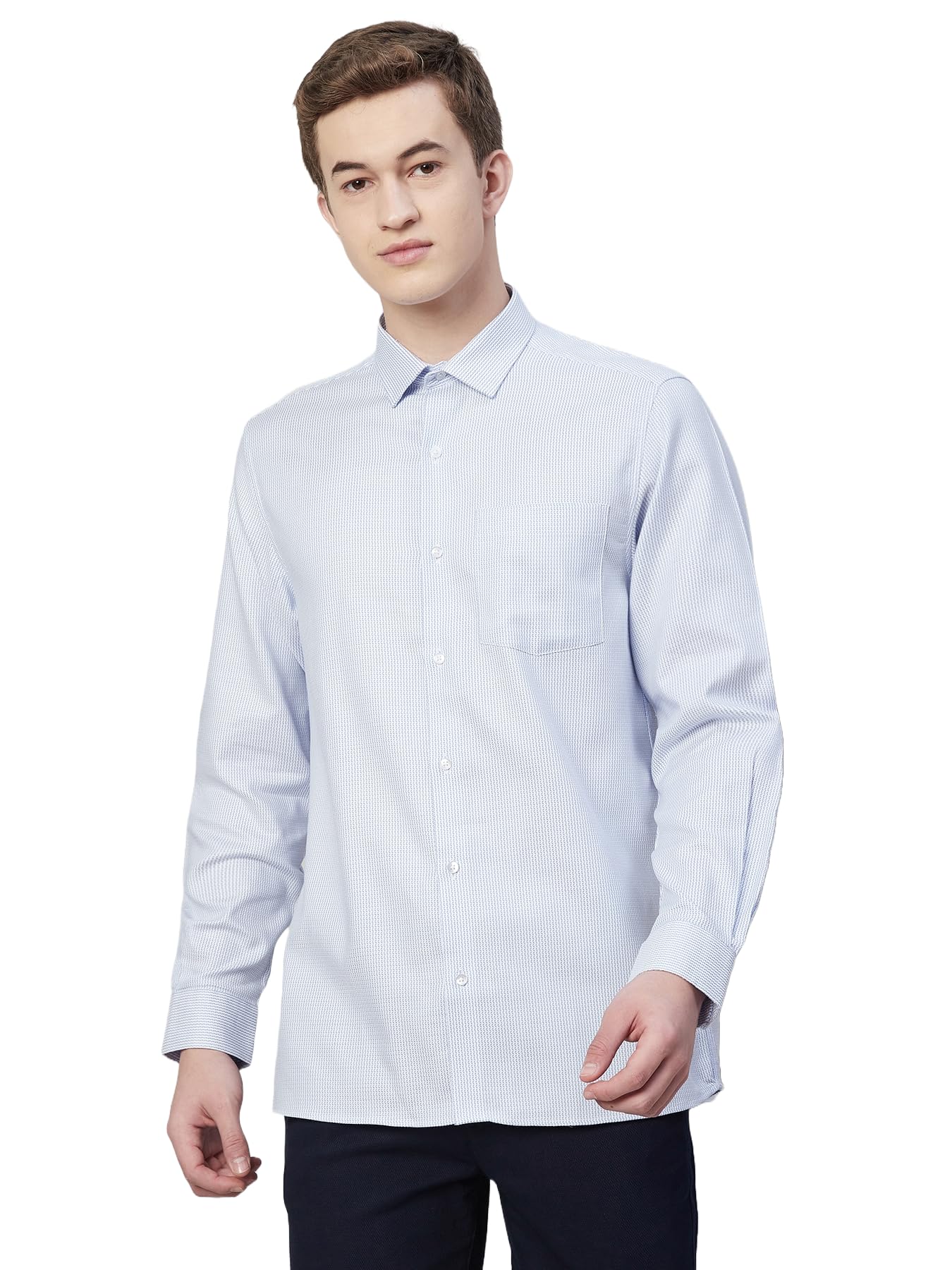 Turtle Men 100% Cotton Light Blue Striped Regular Fit Formal Shirt
