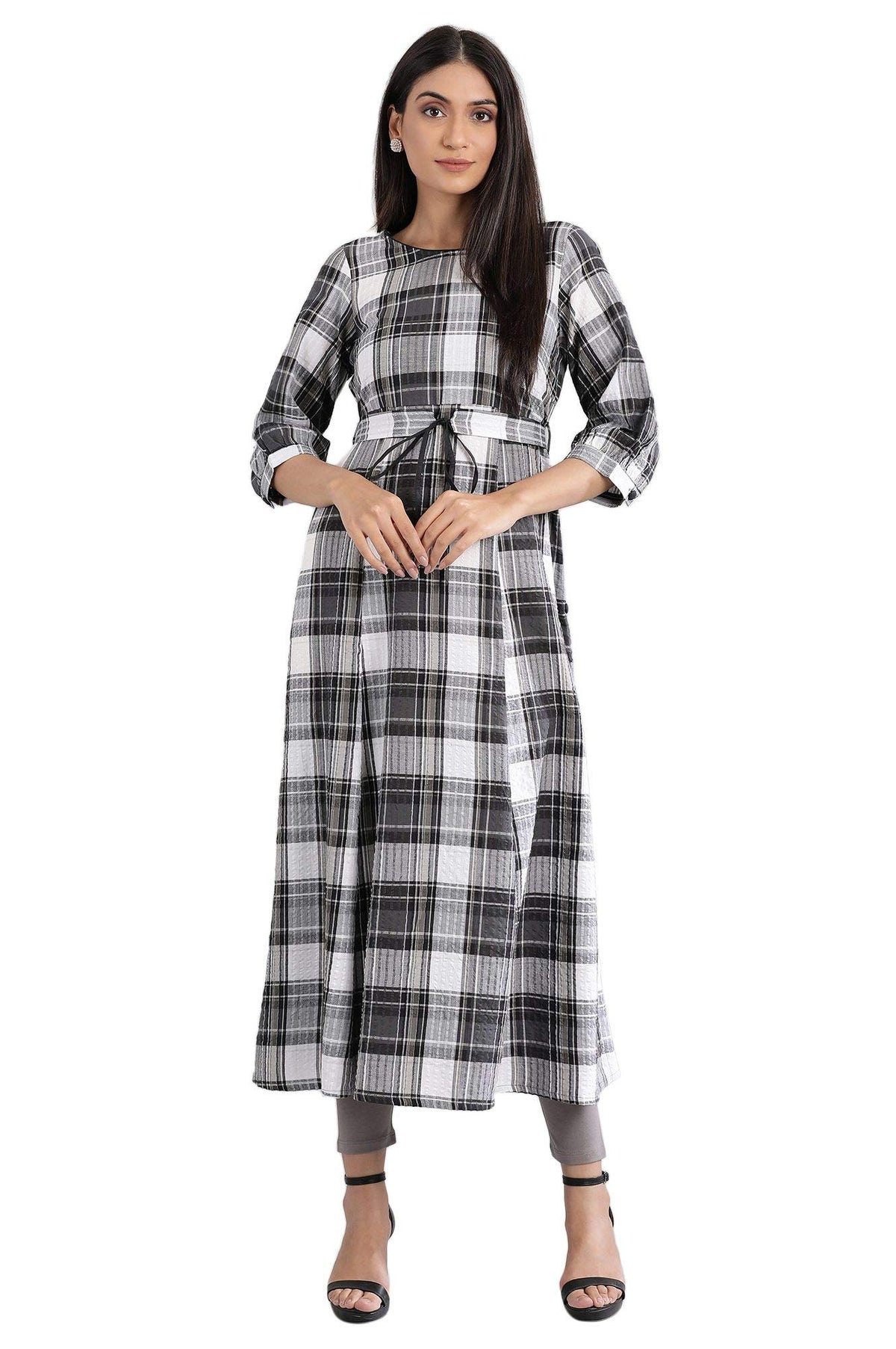 Aurelia WomenS Cotton Black Round Neck Flared Kurta Below The Knee Dress (21Fea11533-700431 Xxl)
