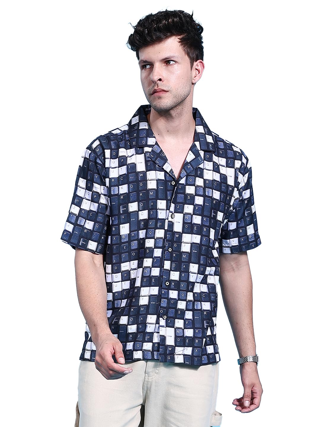 The Indian Garage Co Men Black Conversational Printed Oversized Casual Shirt