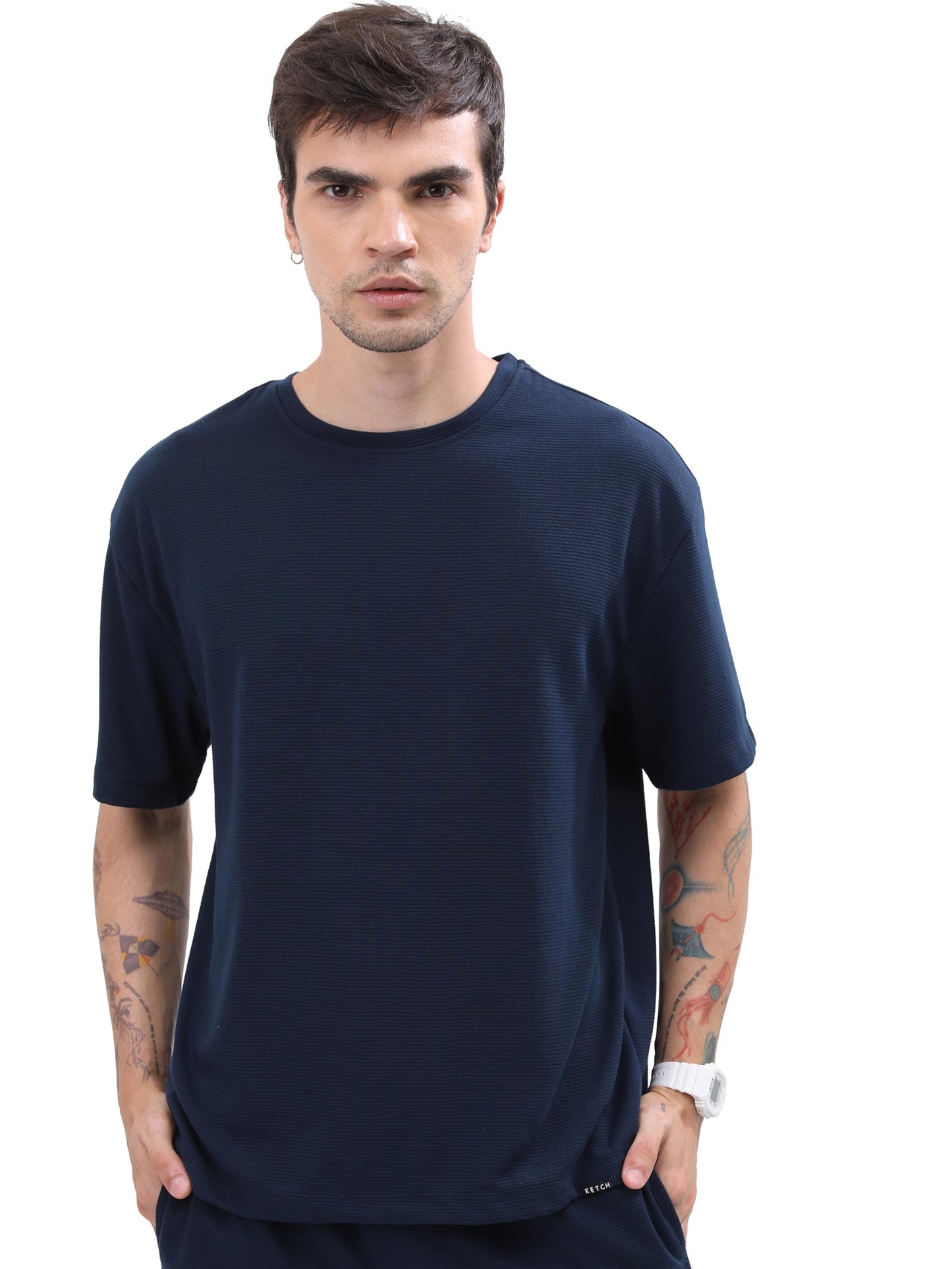 Ketch Mens Full Sleeve Over Sized T-Shirt (Khts000531_ Navy Blue_Xl)
